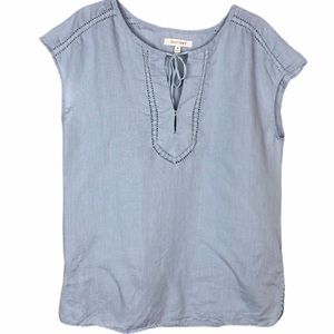 Ellen Tracy 100% Linen Short Sleeves Blue Top Size M